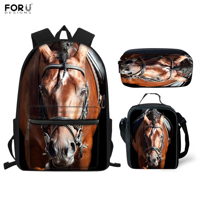 FORUDESIGNS/водонепроницаемые школьные сумки для подростков 3 шт./компл. животное лошадь 3D принт ортопедический школьный рюкзак для студентов детский рюкзак