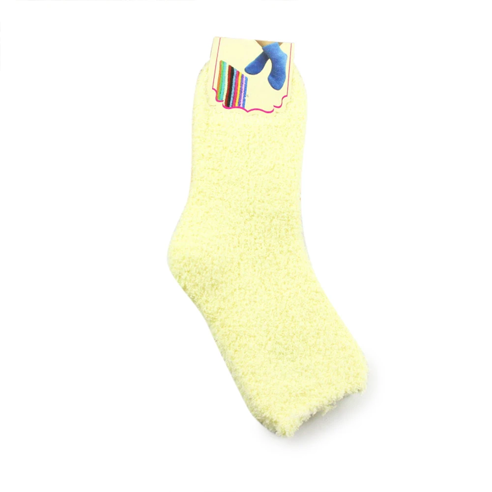 light yellow 1 пара; милые мягкие толстые теплые носки-тапочки ярких цветов; носки-тапочки; пушистые Чулочные изделия; GDD99 - Цвет: light yellow