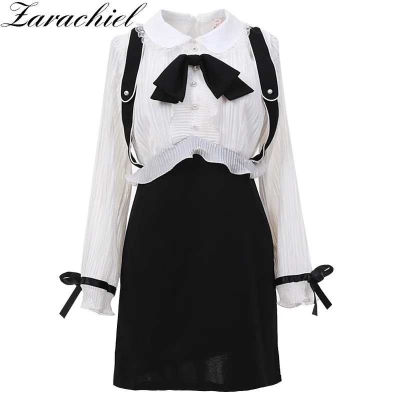 Zarachiel новинка весны винтажное белое черное шифоновое лоскутное Повседневное