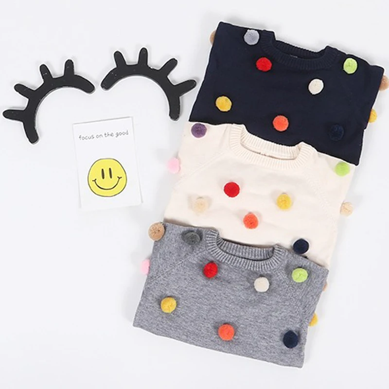 2020 Autumn Knitting Sweater Baby Toddler Girls Boys Fashion Winter Kids Pompom Soft Cashmere Sweaters Girl Clothes | Детская одежда и