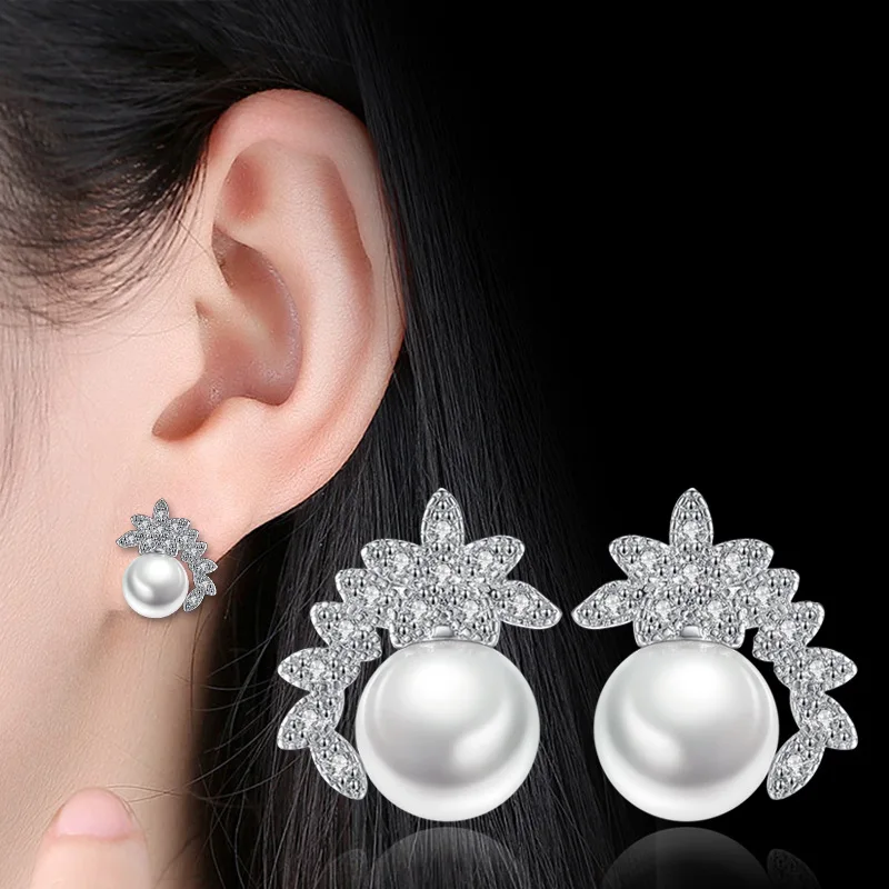 

Серьги-гвоздики женские из серебра 100% пробы, с жемчугом