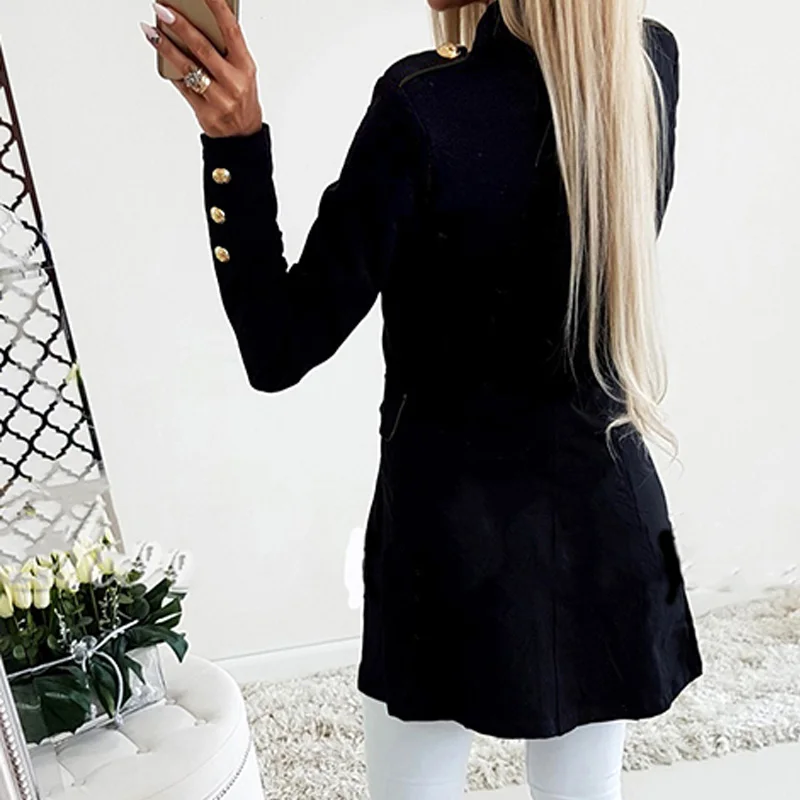 Autumn Double Breasted Suit Coat Women Elegant Slim Suits Jacket Winter Outwear V Neck Long OL Office Lady 2020 Black Red | Женская