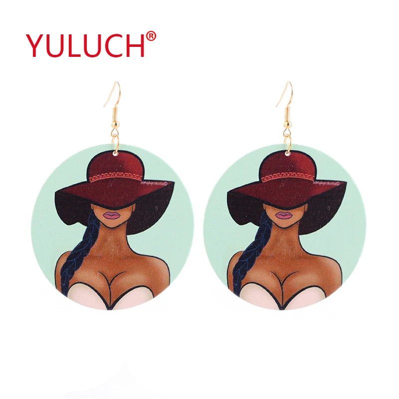 

YULUCH Sexy stunner fashion woman painted wooden round earrings pendant for popular national jewelry gifts