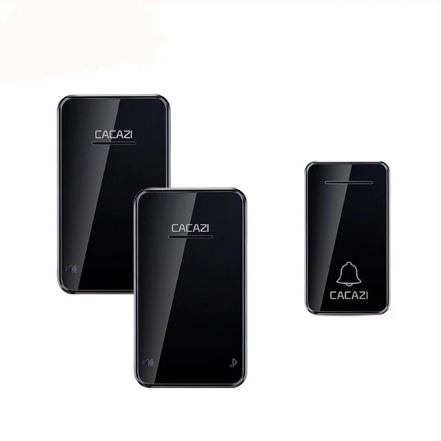 Black 1x2 CACAZI автономный беспроводной дверной звонок Водонепроницаемый без светодиодный фонарь на батарейках 200 м Домашний Беспроводной колокольчик US EU Plug 1 2 кнопки 1 2 приемника - Цвет: Black 1x2