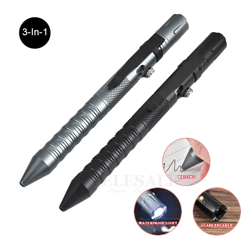 3-In-1 Outdoor EDC Multi-Function Self Defense Tactical Pen With Bolt Switch Emergency Led Light Glass Breaker Birthday Gift