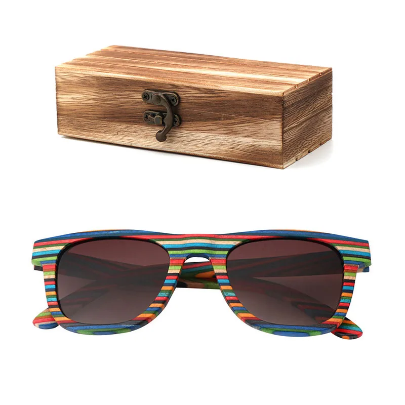 wood box Модные женские поляризованные солнцезащитные очки мужчин деревянные солнцезащитные очки путешествия пляжные деревянные очки с коробкой - Цвет линз: wood box