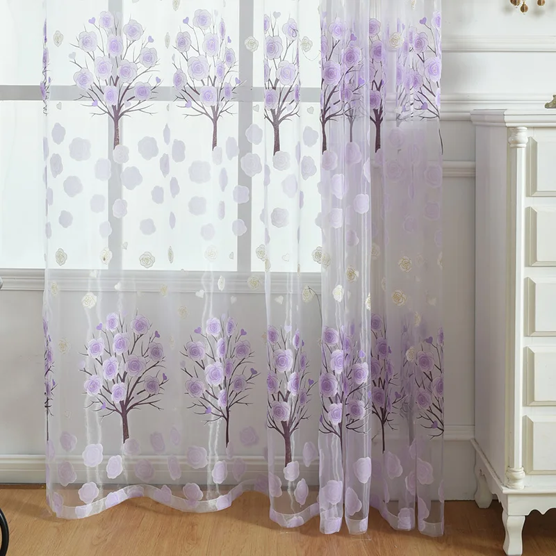 Purple Готовые окна тюль шторы для гостиной спальня Sheer Панель вуаль Штора для кухни кафе двери окна лечения, 1 шт - Цвет: Purple