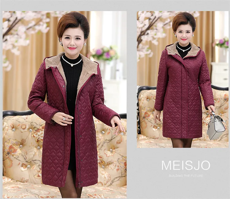 Women Parkas Thick Jacket Winter Coat Long Middle-aged Hooded Warm Cotton Outwear Plus Size 4XL Elderly Mom Padded Velvet Coats