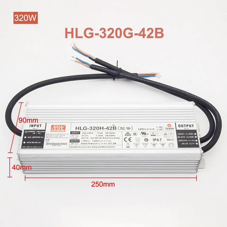 Dimmable Meanwell 185 Вт 240 320 драйвер HLG 185H 42B 240H 36B 320H LPC 60 1400 APV 12 выход СВЕТОДИОДНЫЙ адаптер