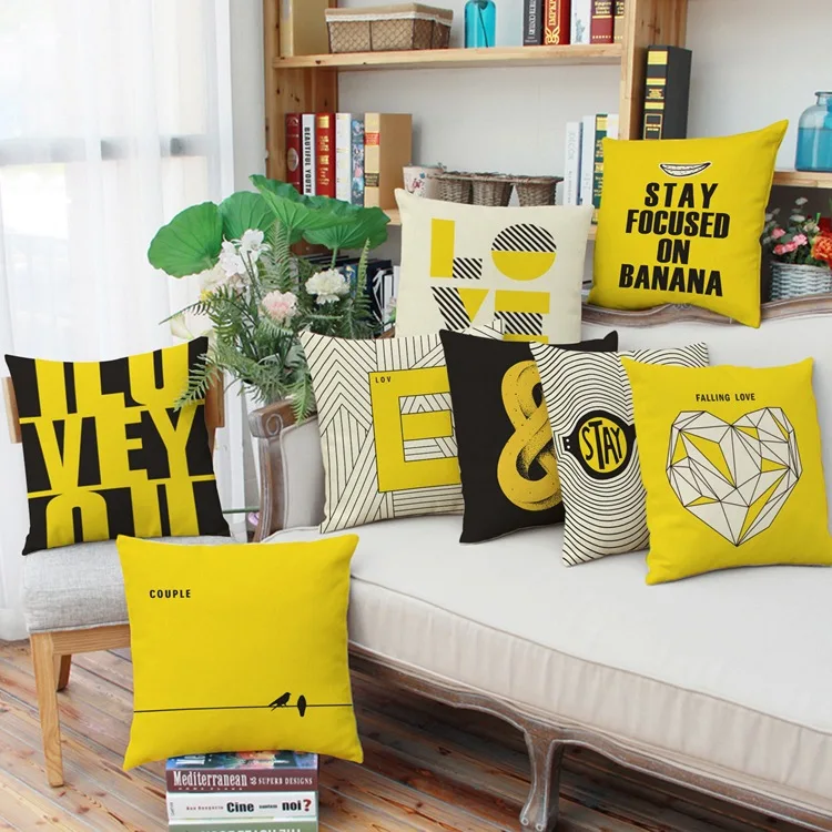 2 шт./лот желтый черный и белый льняная наволочка с надписью для подушки домашний