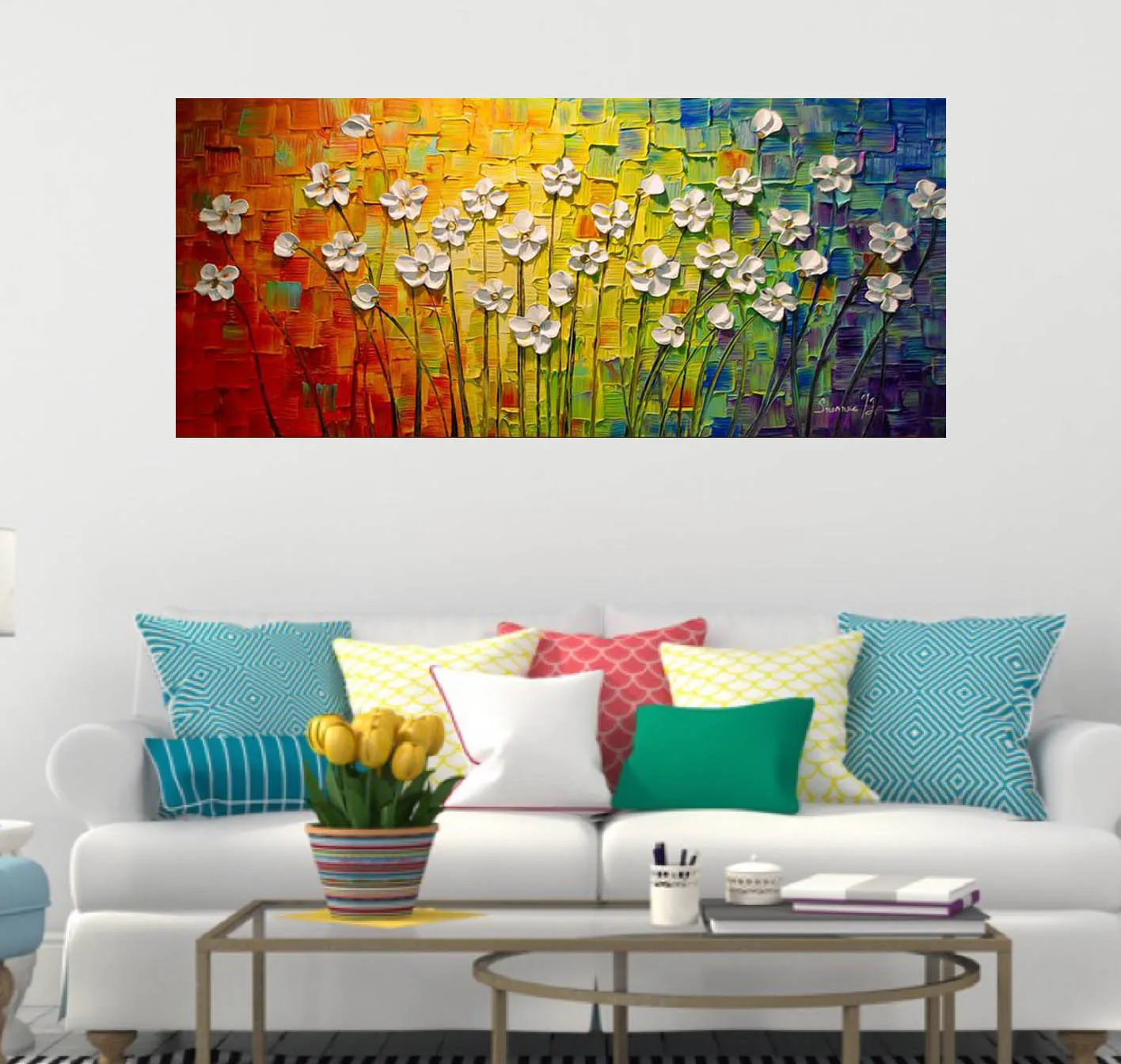 100% ручная роспись нож цветы дерево абстрактная Морден Картина маслом на холсте