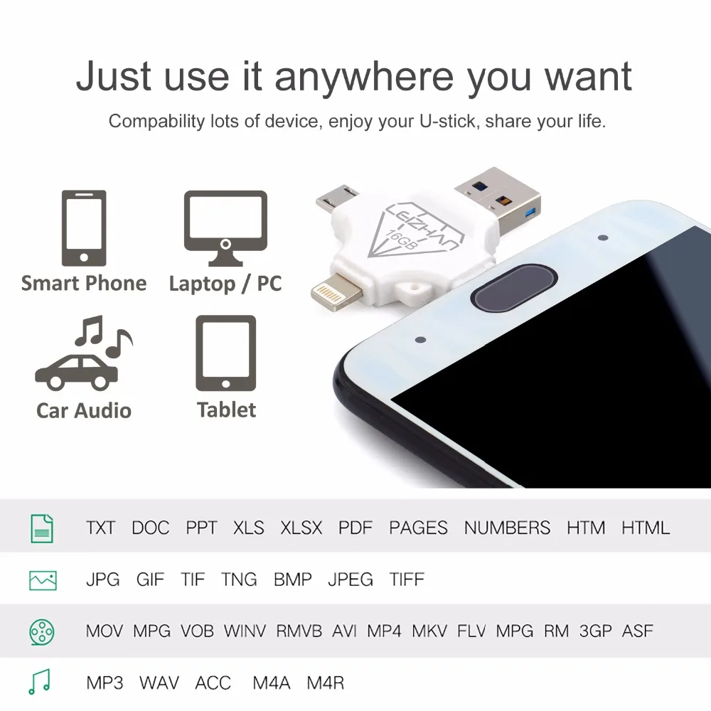 OTG USB флэш накопитель для iphone Lightning 16 Гб Micro C Флешка 32 huawei type 64 3 0 компьютер U диск|USB