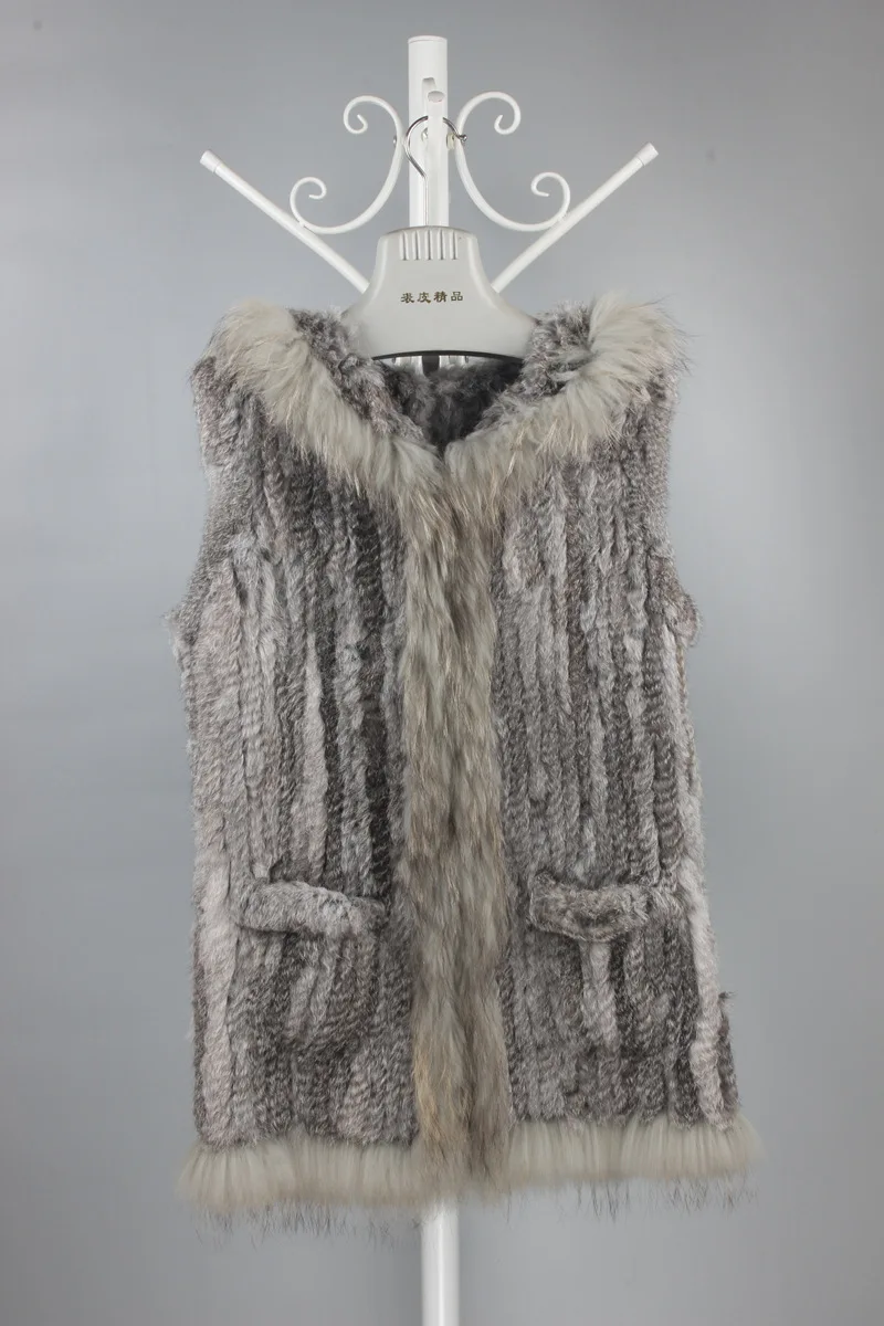 Женский жилет с капюшоном зимняя безрукавка из натурального меха кролика