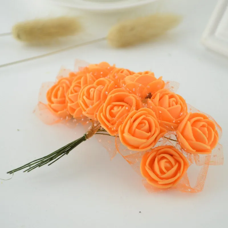 orange 144 шт. искусственные цветы для свадебной вечеринки, Автомобильные украшения, ручной работы, свадебный венок, имитация мини-пены, Роза - Цвет: orange