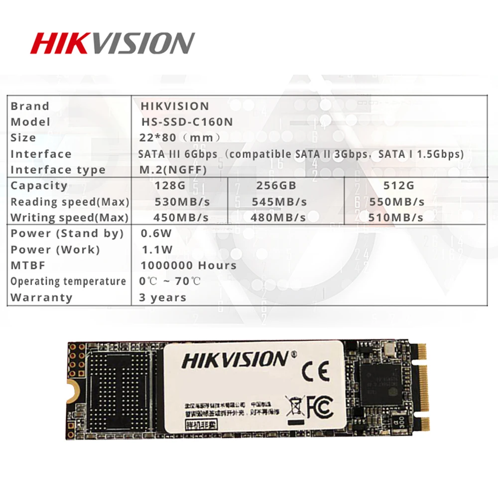 SSD HIKVISION M.2 256G 128 ГБ SATA протокол C160N для настольного компьютера ноутбука