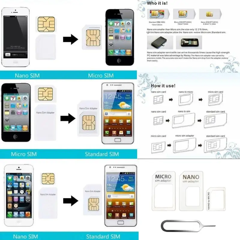 10 шт. 4 в 1 Nano sim карта для микро стандартной карты адаптер конвертер с извлекаемым