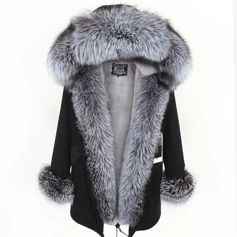 Dark grey MAOMAOKONG2019 воротник из натурального Лисьего меха воротник из меха енота подкладка из искусственного меха тонкая версия Толстая куртка женская - Color: Dark grey