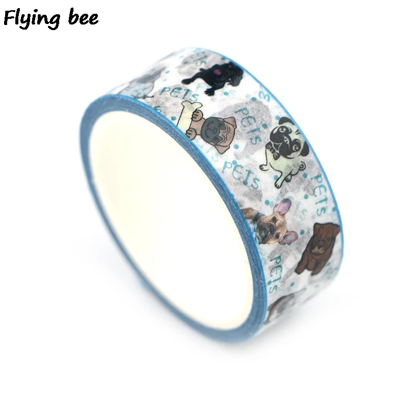 Flyingbee 15 мм X 5 м Бумага васи клейкая лента милые собаки щенок клейкая лента DIY Скрапбукинг наклейка домашние животные собака маскирующая лента X0339