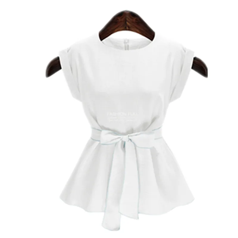 Женская Офисная рубашка с бантом белая блузка большого размера коротким рукавом