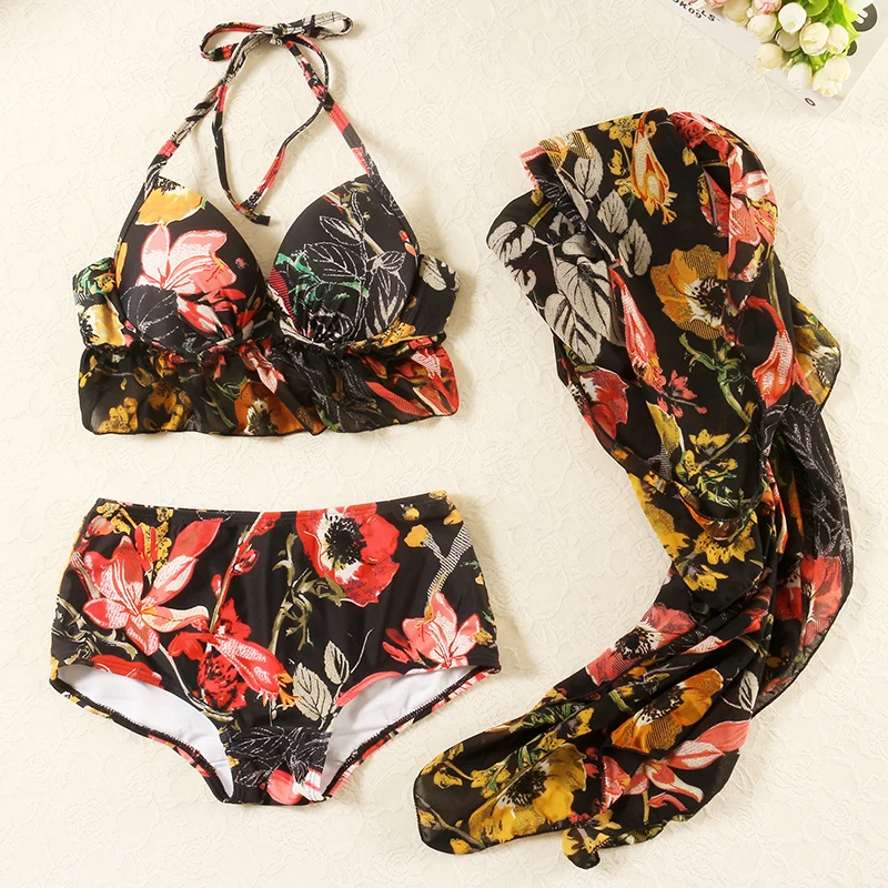 2018 г. Новые пикантные цветочный бикини пуш-ап купальники женское платье комплект