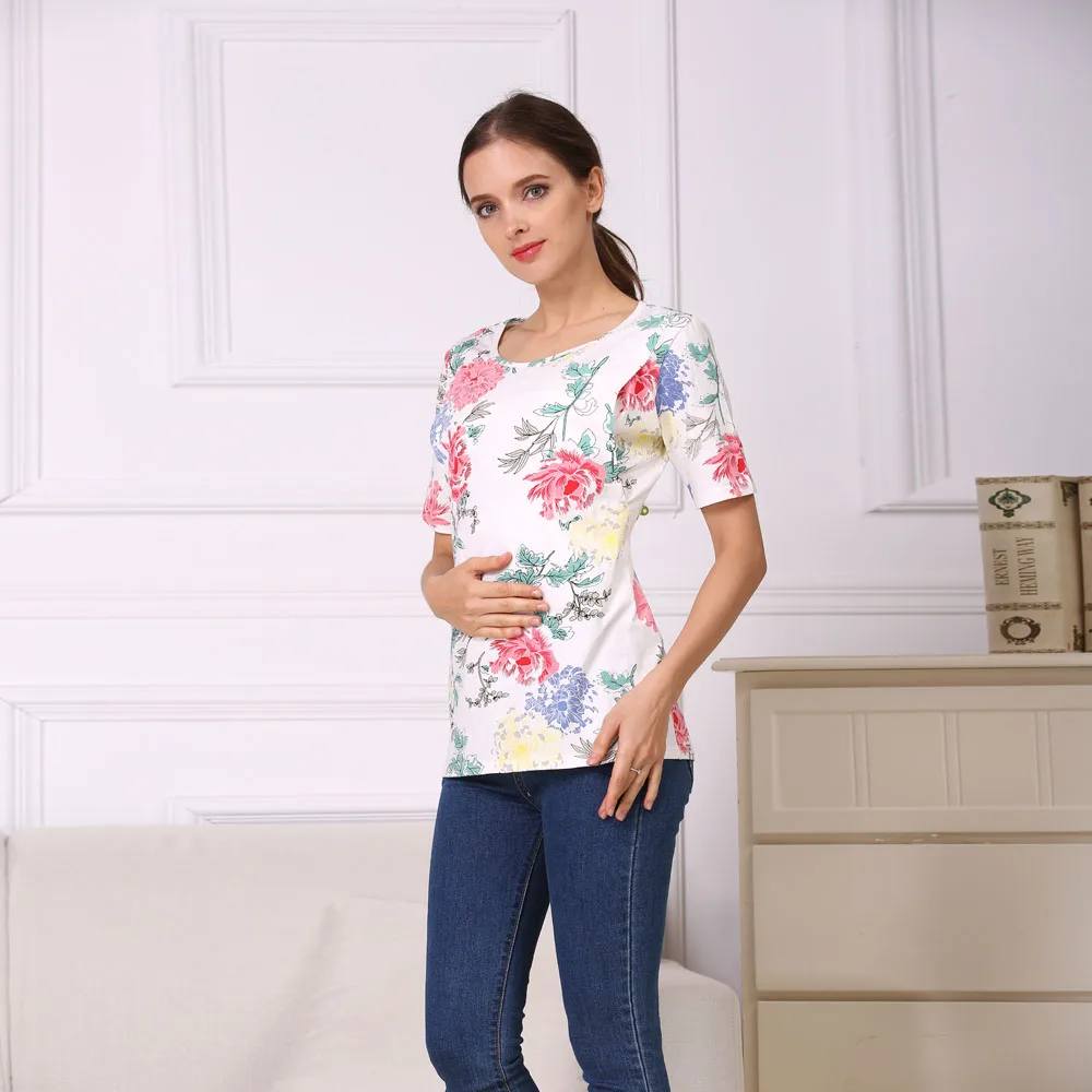 Летняя рубашка для кормящих мам с коротким рукавом 2019 женская одежда хлопковая
