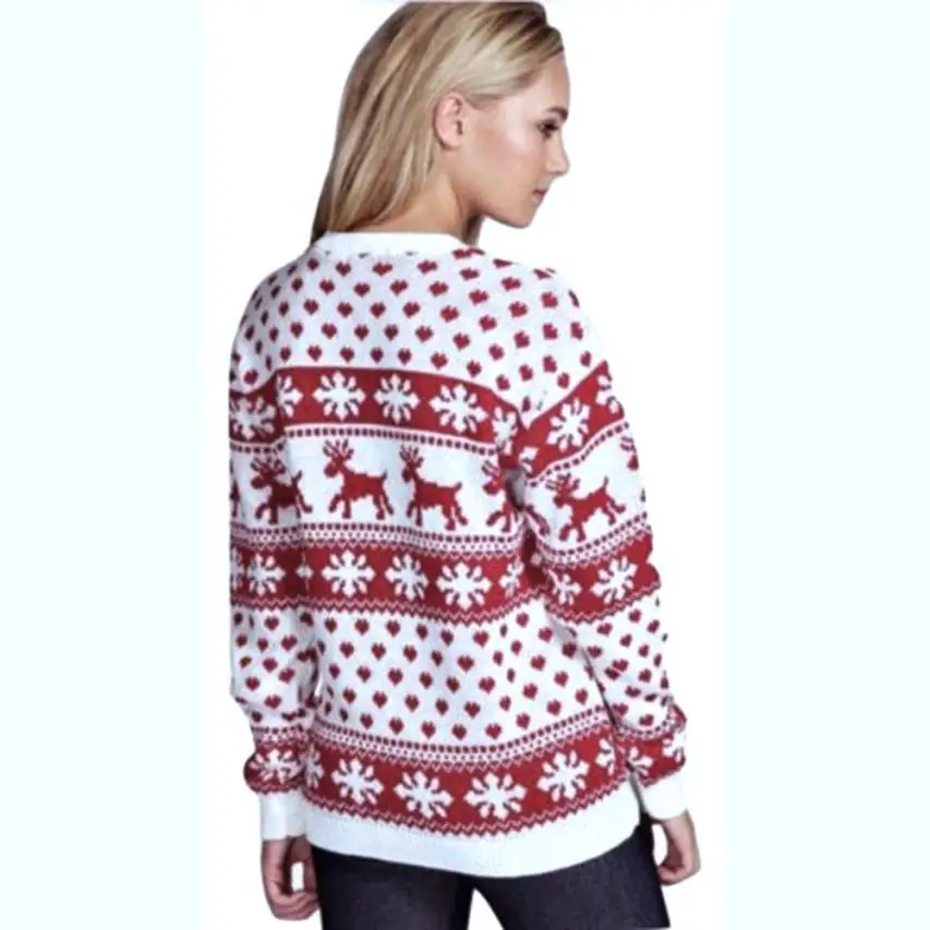 MIARH Women Sweater Christmas Red deer and maple leaf pattern Snowflake Printed shirts Long Sleeve Casual Crochet Pullover Mujer | Женская