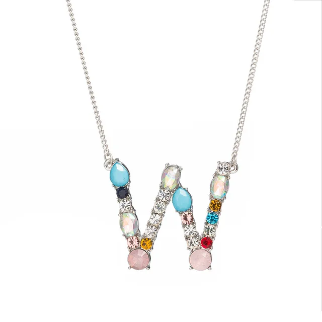 W Новые серебряные женские 26 буквы алфавита diy Имя ожерелье кулон кубический цирконий змея Подарочное ожерелье-цепочка Прямая поставка - Окраска металла: W