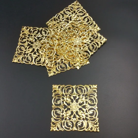 gold 65mm 10pcs Филигранные квадратные обертки Разъемы Фурнитура для украшений Обертывания Разъемы для изготовления ювелирных изделий DIY - Цвет: gold 65mm 10pcs