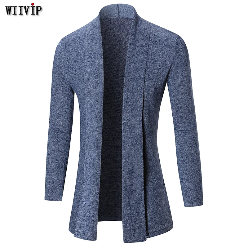 WIIVIP Новинка 2017 года группа Повседневное вязаный мужской свитер длинный кардиган
