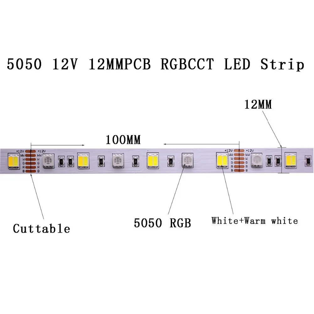 12 мм PCB RGBCCT Светодиодная лента RGB белый + теплый 5 цветов 60 светодиодов/м 300