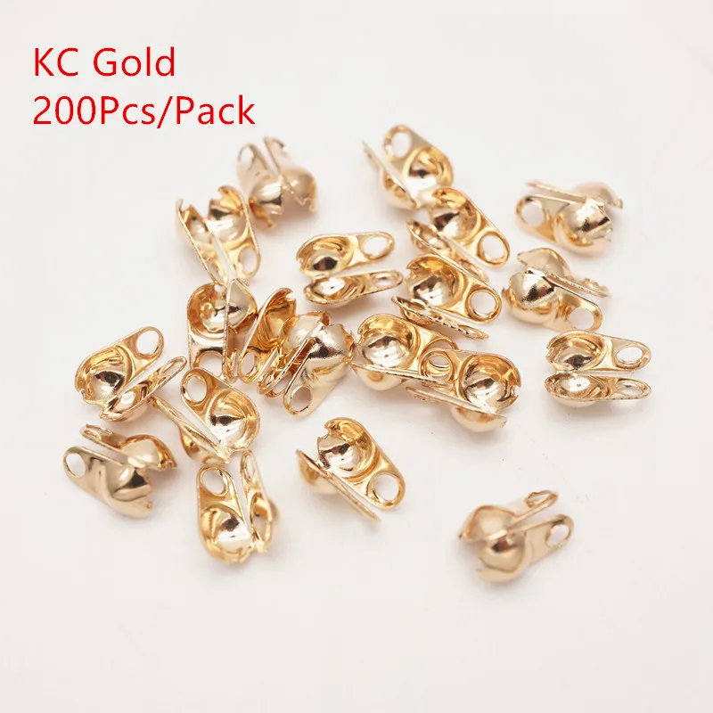KC Gold End Crimp 200 шт, 1,5 мм, 2 мм, 2,4 мм, 3,2 мм, ювелирное изделие, покрытое серебром и золотом, концевые бусины, Шариковая цепь, соединитель, застежка, фурнитура - Цвет: KC Gold End Crimp