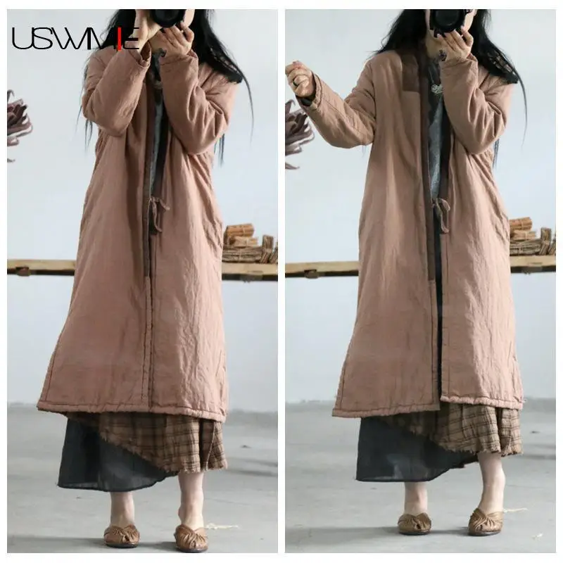 

2020 Trench Coat For Women Literature Simple Single Button V-neck Long Sleeve Hem Vent Long Section Women Coat USWMIE