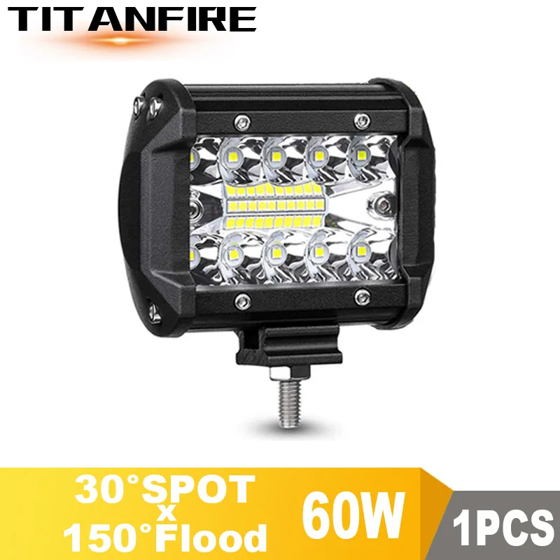 60W Combo 1Pcs TF30 4 дюйма 6 дюймов 18 Вт 27 Вт 48 Вт 64 Вт Светодиодный светильник бар рабочий светильник 4WD грузовик Трактор Лодка прицеп 4x4 внедорожник ATV 12 В 24 в наводнение/пятно внедорожника - Цвет: 60W Combo 1Pcs