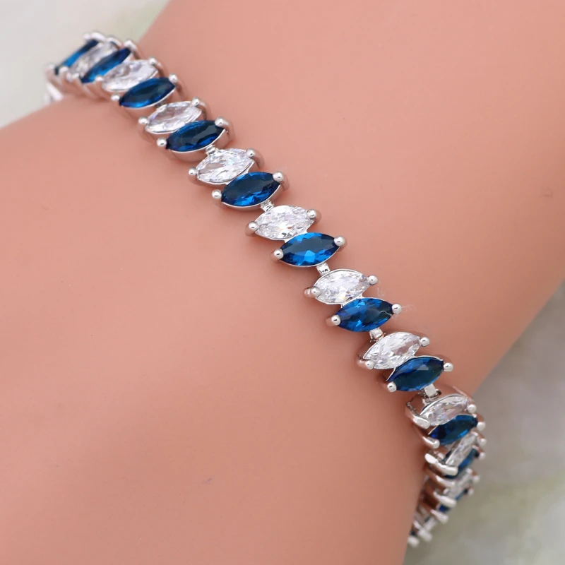

Womens Fashion Jewelry Silver Color Plated Bracelets & Bangles Blue Crystal Fashion Jewelry 17.5cm 6.89 Inch AB439