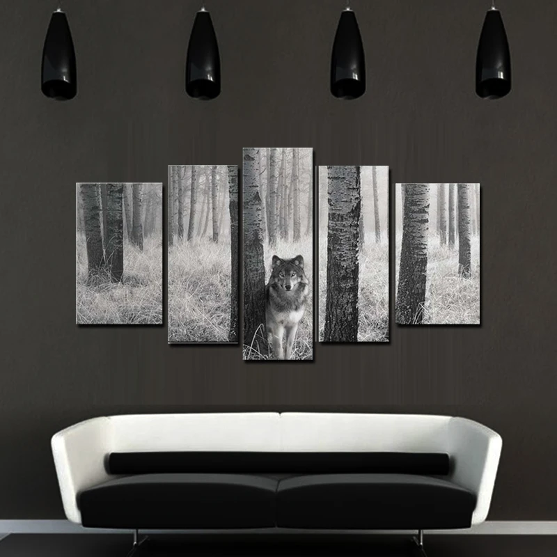 5 панелей настенная живопись волчьи глаза в дикой природе принты на холсте