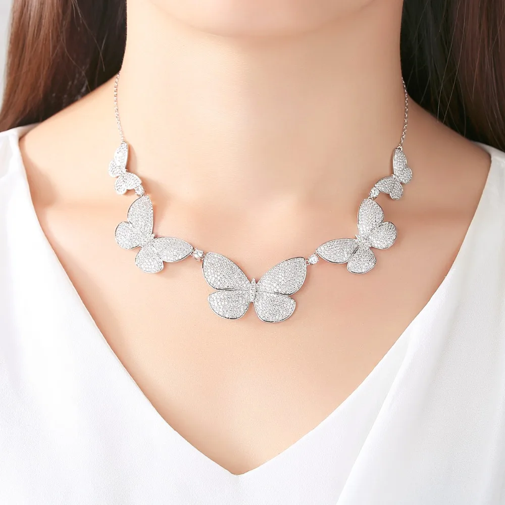 LUOTEEMI Sparking Fully Iced Out Crystal Pave Butterfly Pendant Cubic Zircon Multiple Necklace Fashion Jewelry | Украшения и