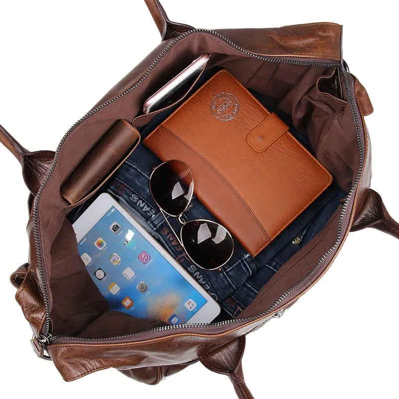 

Nesitu High Quality Vintage Chocolate Real Skin Genuine Leather Men Travel Bags Messenger Bag M7079