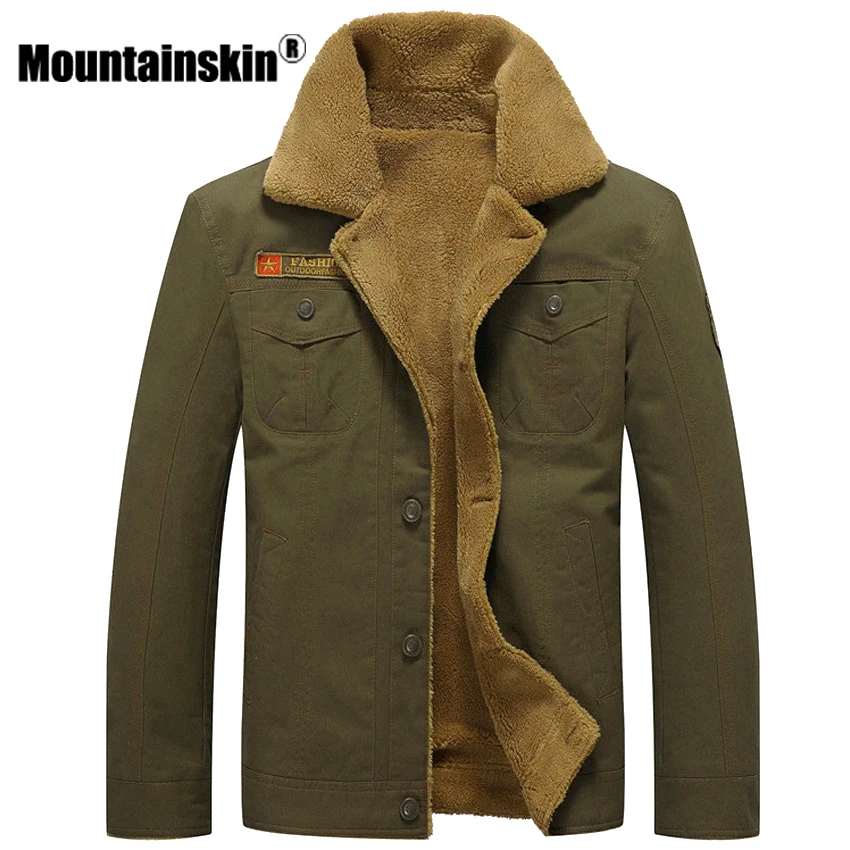 Mountainskin Winter Warm Jackets Thick Fleece Men's Coats Casual Cotton Fur Collar Mens Military Tactical Parka Outerwear SA351