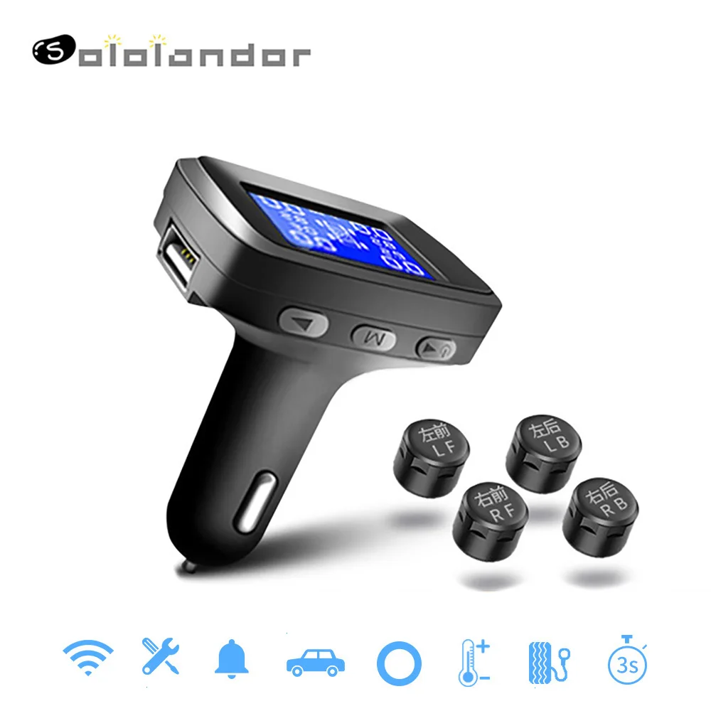 Car Tire Pressure Monitoring System Cigarette Lighter Plug TPMS LCD Display Waterproof 4 External Internal Sensors USB Charging |