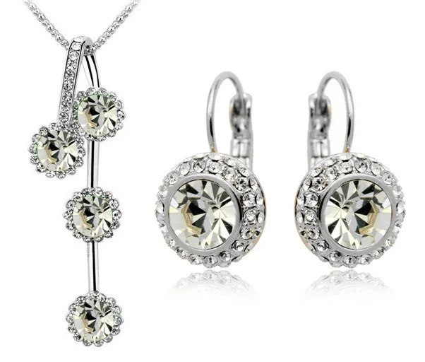 Оптовая моды свитер цепи Австрийский хрусталь кулон ожерелье серьги Комплектов