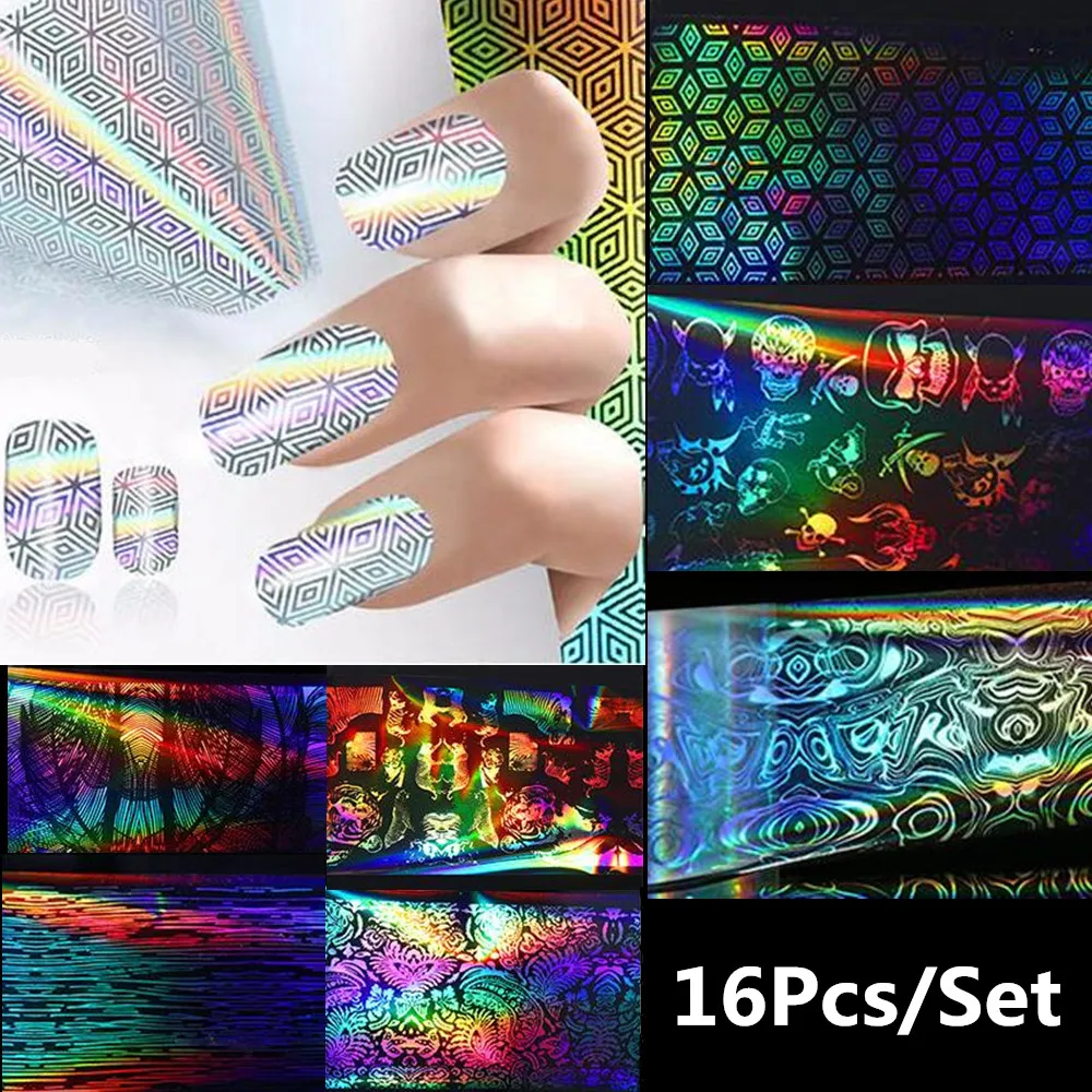 16 шт. голографическая звездное небо ногтей Фольга Маникюр Лазерная Книги по