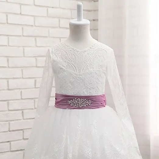 

NANWUJI Real Photos Lace Long Sleeve Flower Girls Dress A Line First Communion Dress With Ribbon