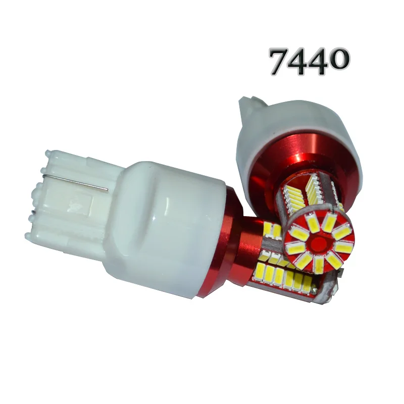 100 шт. T20 7440 7443 57 SMD 3014 LEVOU 57SMD 280MA 57LED Lampadas de luz Luzes Sinal Backup Do Reverso Carro DRL