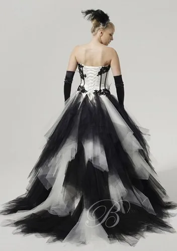 Vestido De Noiva черный и белый готический шар платья невесты викторианские винтажные