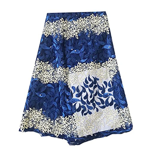 royal blue Нигерийская кружевная ткань, африканская ткань, Золотое кружево, вышивка бисером, кружевная африканская свадебная ткань, 5 ярдов для свадебной вечеринки - Цвет: royal blue