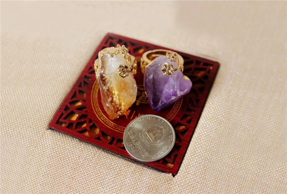 Druzy натуральное модное кольцо с кристаллом желтый кварц фиолетовое Золото Цвет Кристалл обручальные аметисты ювелирные изделия обручальные кольца для женщин