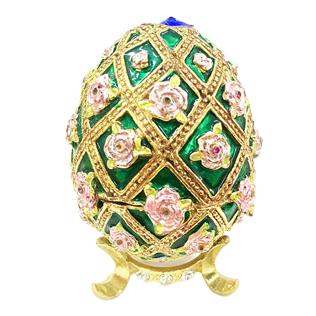 

Enamelled Metal Crystal Easter Floral gold color Green Egg Ring Jewellery Trinket Box Ring Holder Xmas Wedding Gift