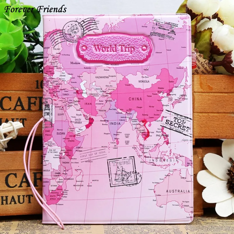 ForeverFriendsFashion PU Lear Держатель для паспорта карта мира чехол Марка держатель папка