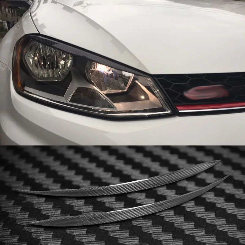 Carbon Fiber Headlight Cover Eyebrows Eyelid Trim Sticker For VW Golf 7 MK7