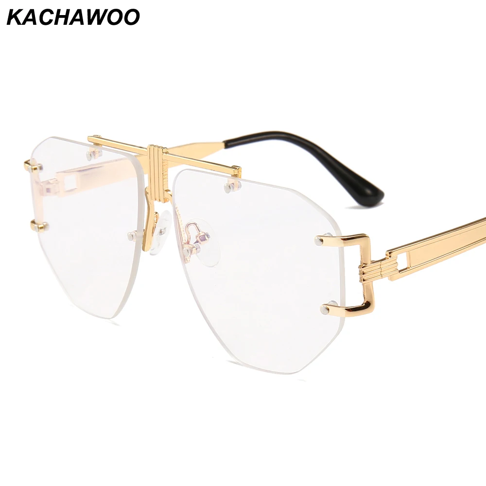 Kachawoo, мужские очки без оправы, бескаркасные, негабаритные, золотые, металлические, ретро очки, оправа для женщин, большие модные аксессуары